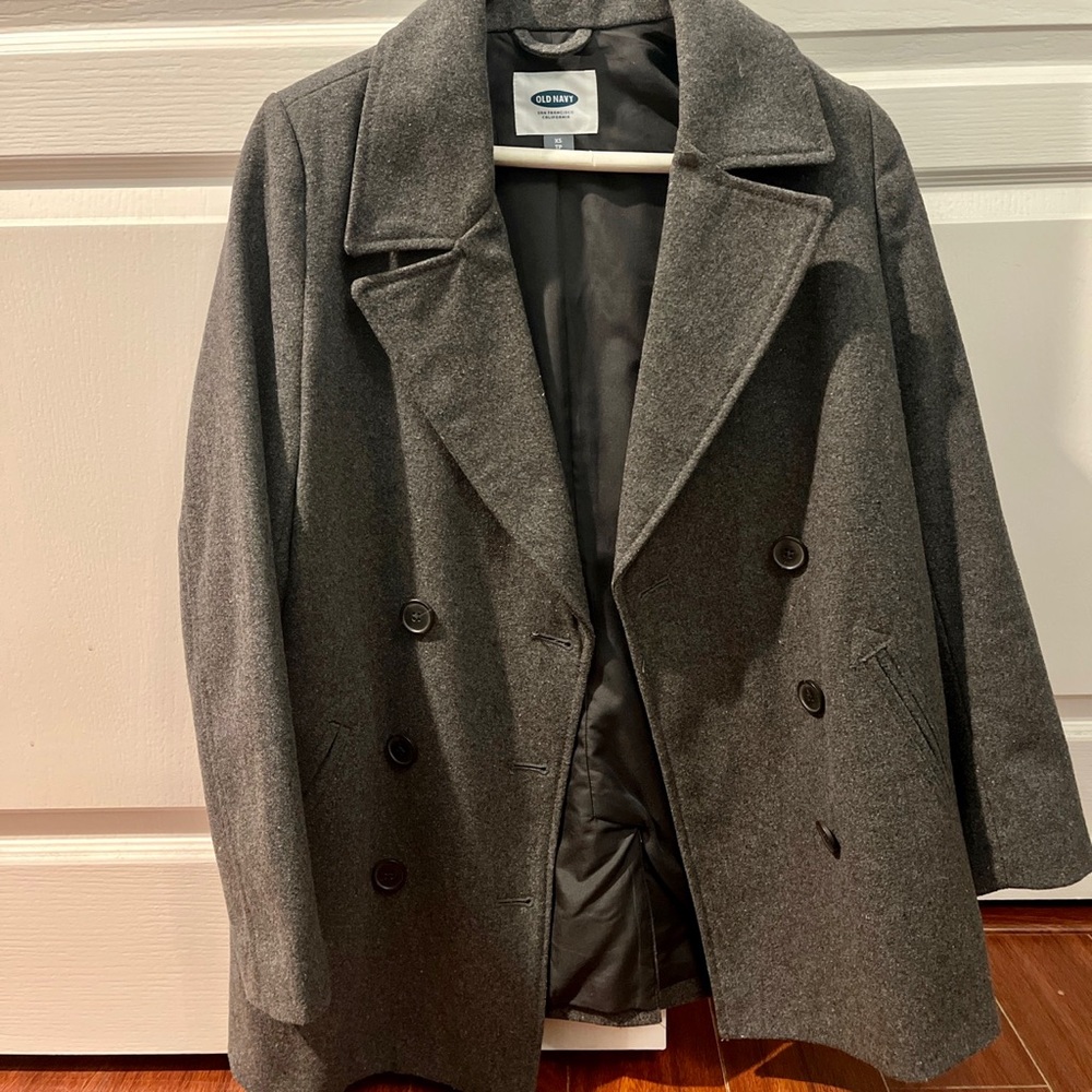 Petite Gray Felt-Texture Pea Coat from Old Navy